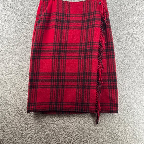 Eddie Bauer Legend  Blanket Skirt Plaid Red & Black Wool Blend Size 12 - Picture 1 of 6